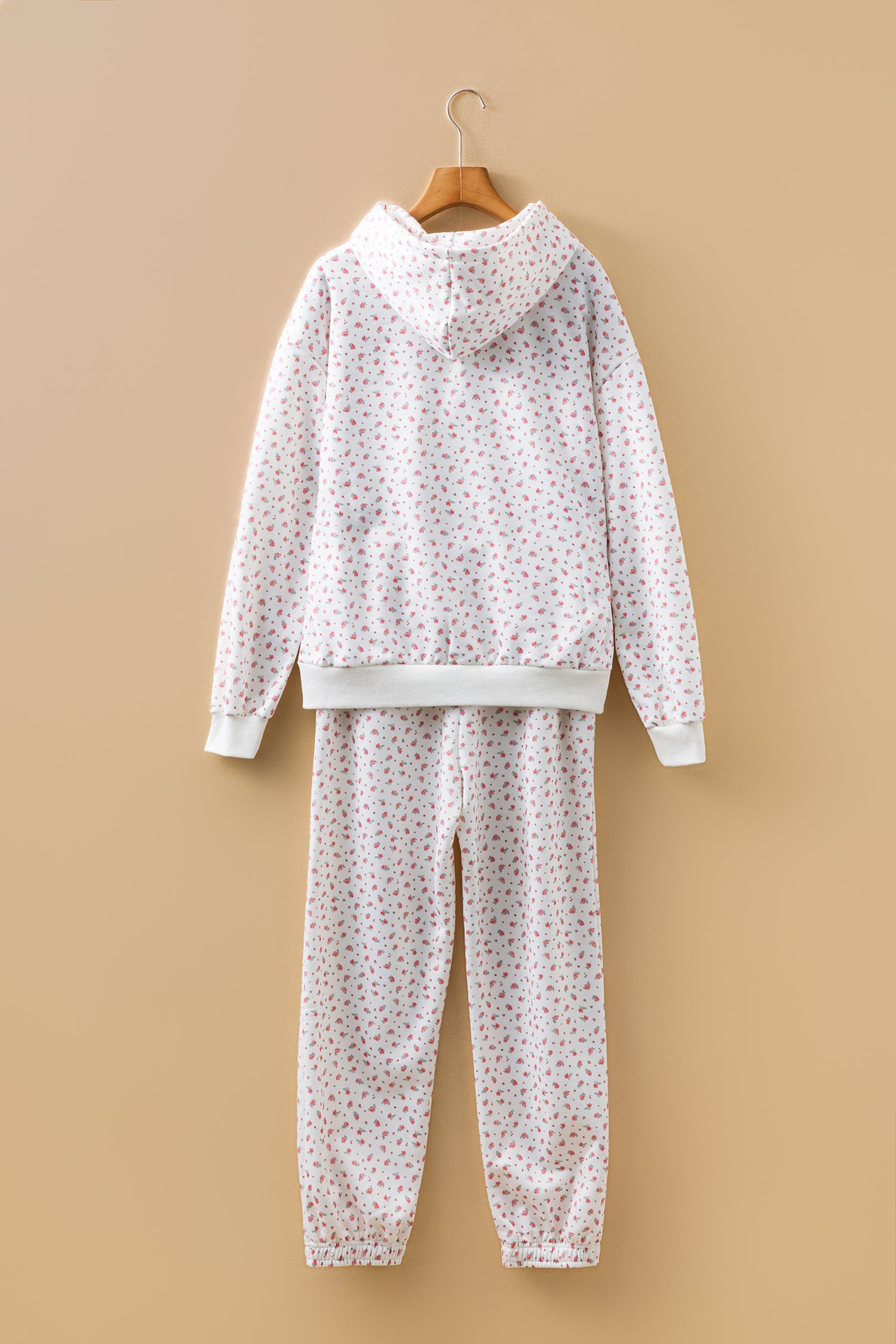 Pink Floral Print Kangaroo Pocket Hoodie Sheath Sweat Set