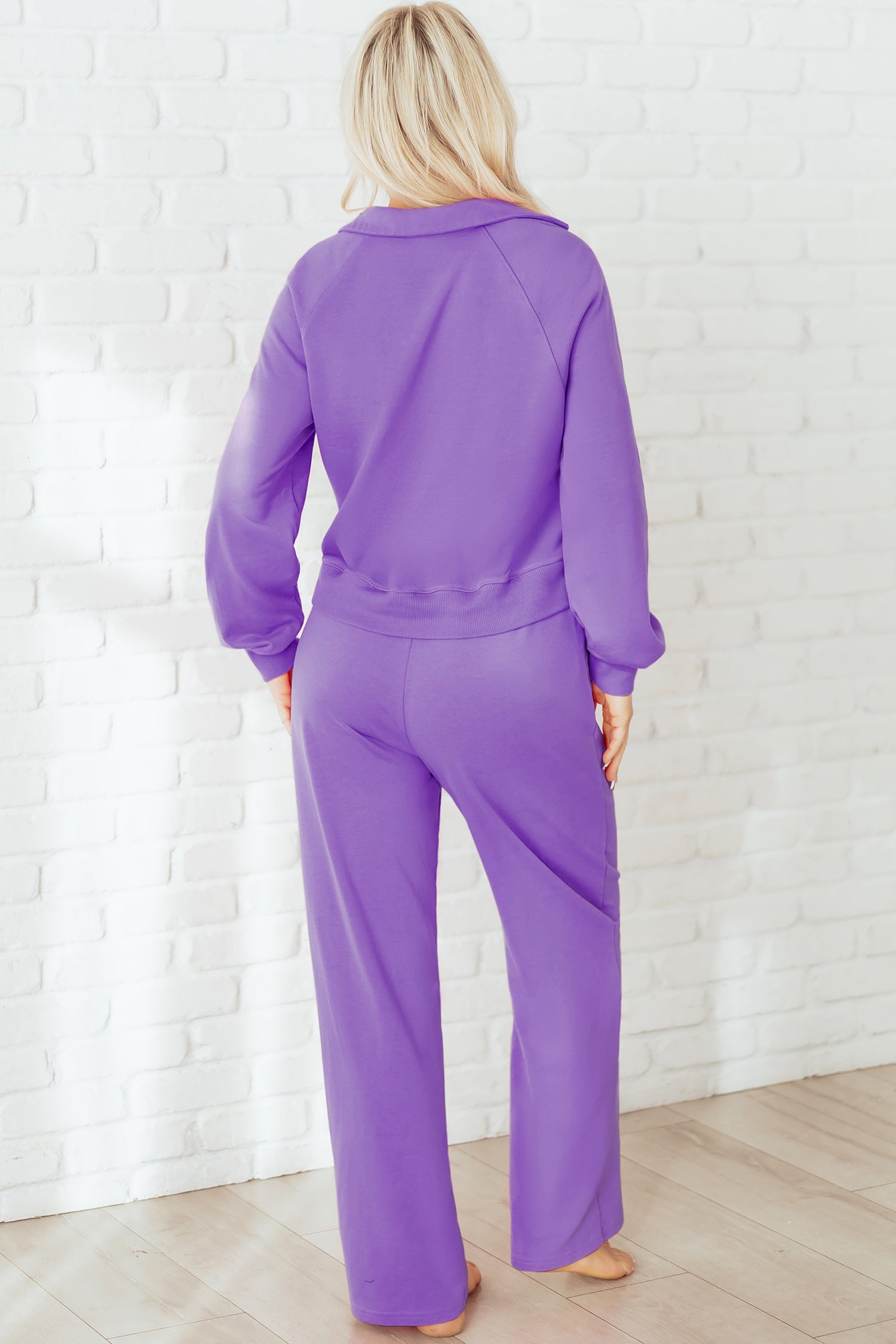 Wisteria Solid Color Collared Pullover and Central Seam Set
