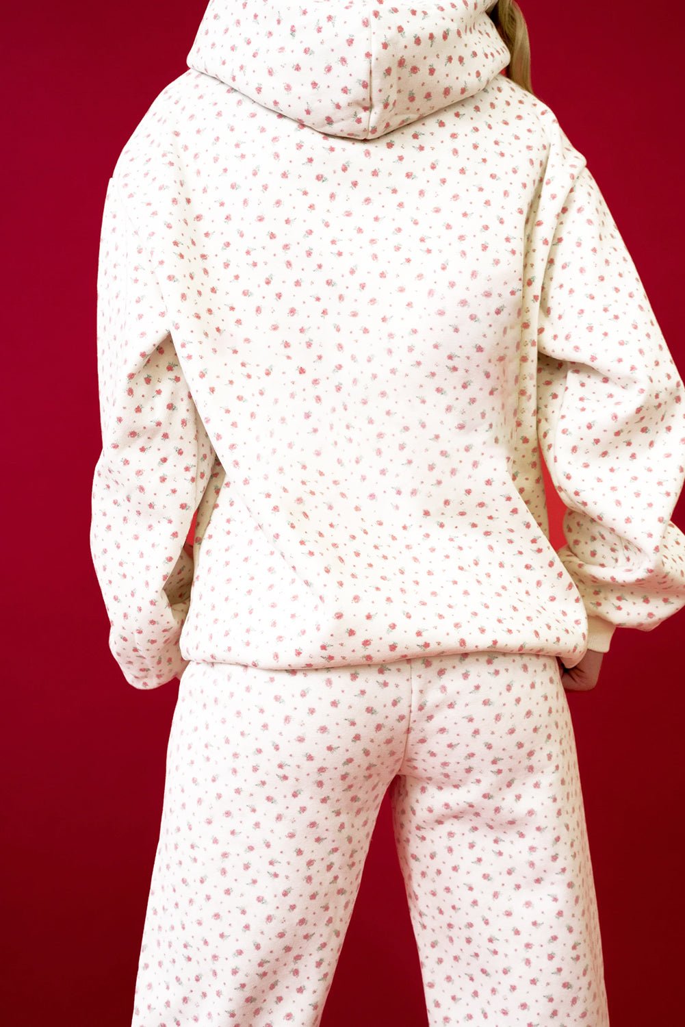 Pink Floral Print Kangaroo Pocket Hoodie Sheath Sweat Set