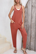 Gold Flame Side Pockets Harem Sleeveless V Neck Jumpsuit