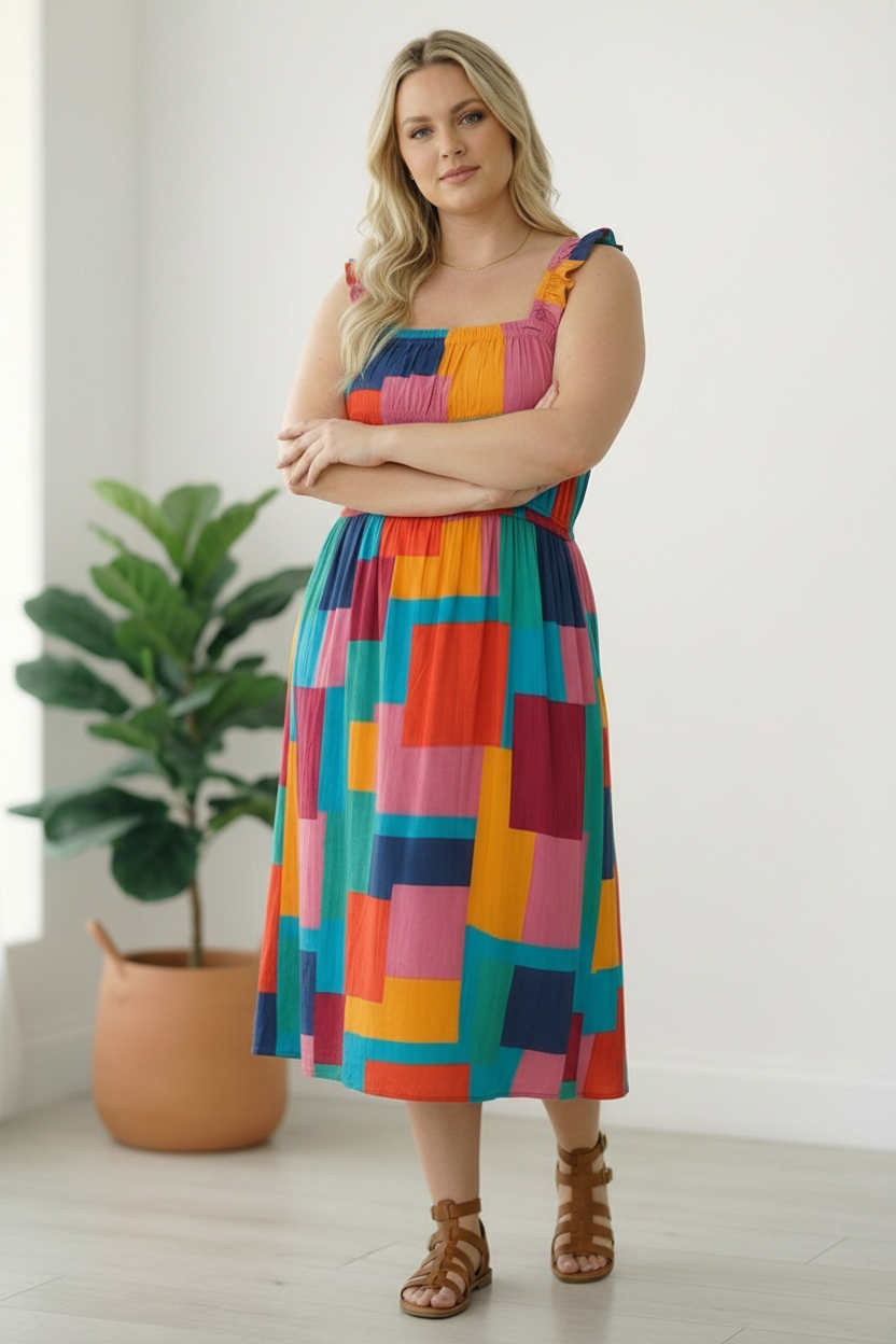 Pop Art Patchwork Midi Dress