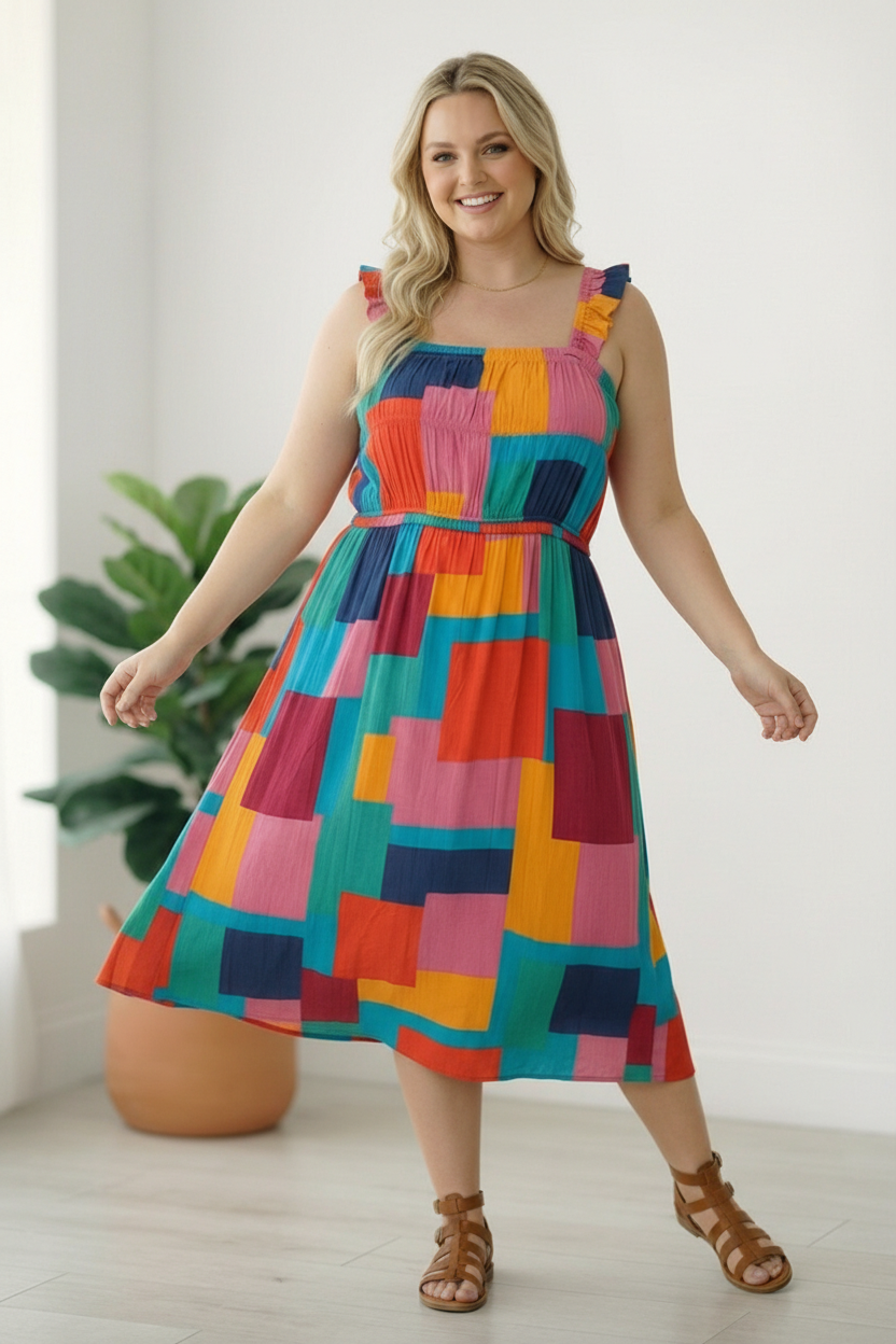Pop Art Patchwork Midi Dress