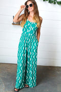 Kelly Green Abstract Wave Button Jumpsuit