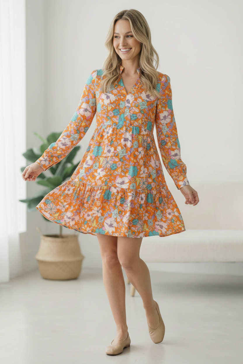 Tangerine Dreaming Floral Dress