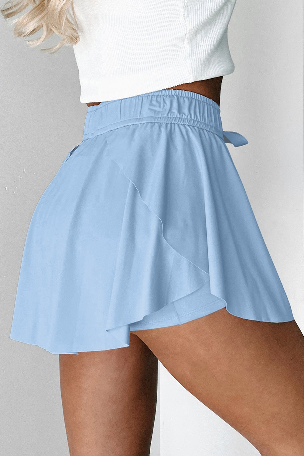 Black Drawstring Elastic Waistband Lined Tennis Skorts