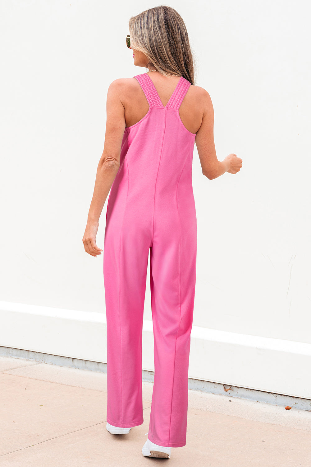 Bonbon Mineral Wash Raw Seam Patchwork Wide Leg Loose Jumpsuit